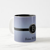 Uitvoerend monogram - Sapphire Brusch Steel Tweekleurige Koffiemok (Voorkant links)