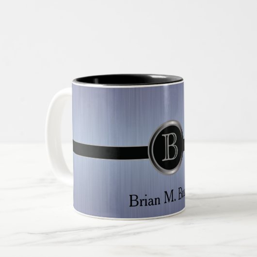 Uitvoerend monogram - Sapphire Brusch Steel Tweekleurige Koffiemok (Voorkant links)