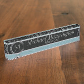 Uitvoerend Monogram | Turquoise Brush Steel Naambordje (Zijkant)