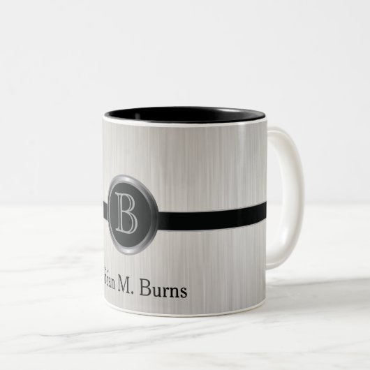 Uitvoerend Monogram | Witte penseelstaal Tweekleurige Koffiemok (Voorkant rechts)