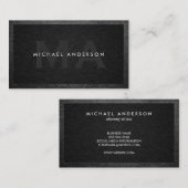 Uitvoerend Monogram | Zwarte linen | Lederbekledin Visitekaartje (Voorkant / Achterkant)