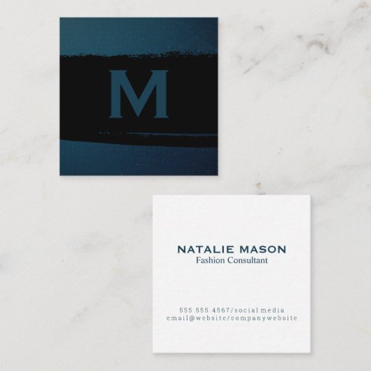 Uitvoerend Monogram | Zwarte penselen | Ondernemin Vierkante Visitekaartje (Voorkant / Achterkant)