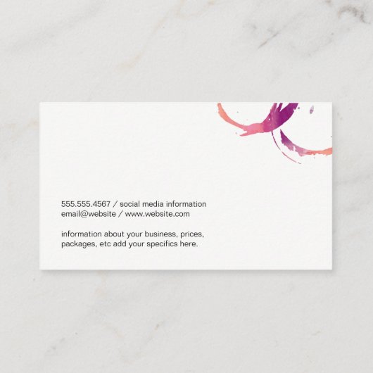 Uitvoerend wijnflesje en gordel visitekaartje (Achterkant)