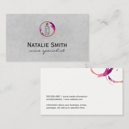 Uitvoerend wijnflesje en gordel visitekaartje (Voorkant / Achterkant)