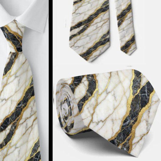 Uitvoerende Das | Luxe Marmer Z&W + Goud