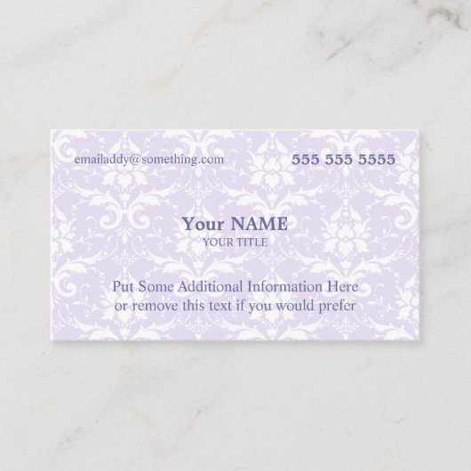 Uitvoerende lavendel en witte damast visitekaartje (Voorkant)