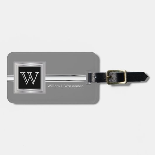Uitvoerende stijl van een muurmonogram - Zilver gr Bagagelabel (Voorkant horizontaal)
