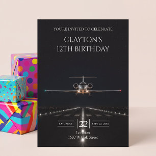 Uitvoerige luxe jet aankomst verjaardagsfeest kaart