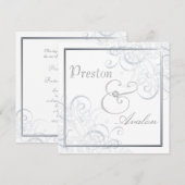 Uitvoortreffelijke Baroque Silver Rol Witte Uitnod Kaart (Voorkant / Achterkant)