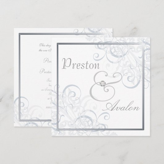 Uitvoortreffelijke Baroque Silver Rol Witte Uitnod Kaart (Voorkant / Achterkant)