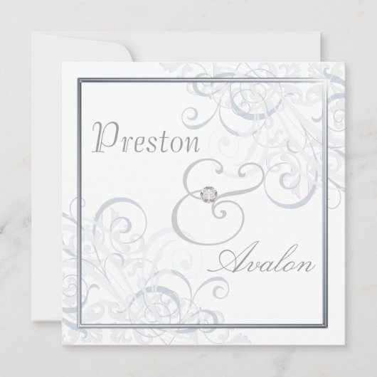 Uitvoortreffelijke Baroque Silver Rol Witte Uitnod Kaart (Voorkant)