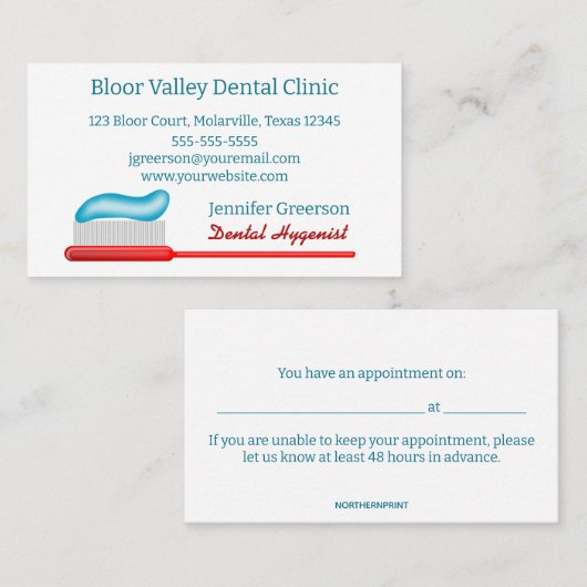 Uitwerkbare tandheelkundige Benoeming en Visitekaartje (Voorkant / Achterkant)