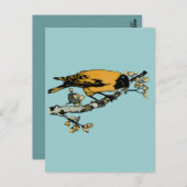 Uitwerking van gele  vogelillustratie briefkaart (Voorkant / Achterkant)