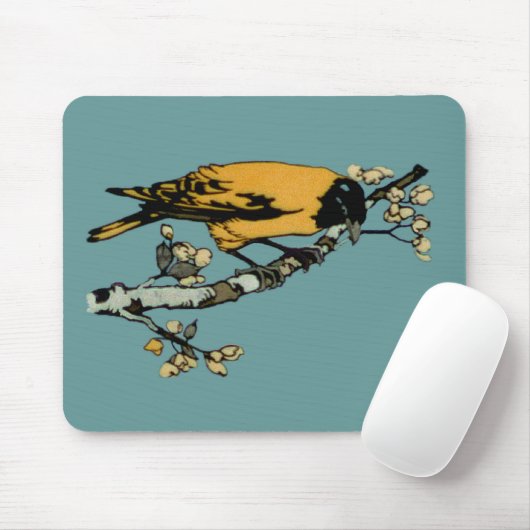 Uitwerking van gele  vogelillustratie muismat (Met muis)