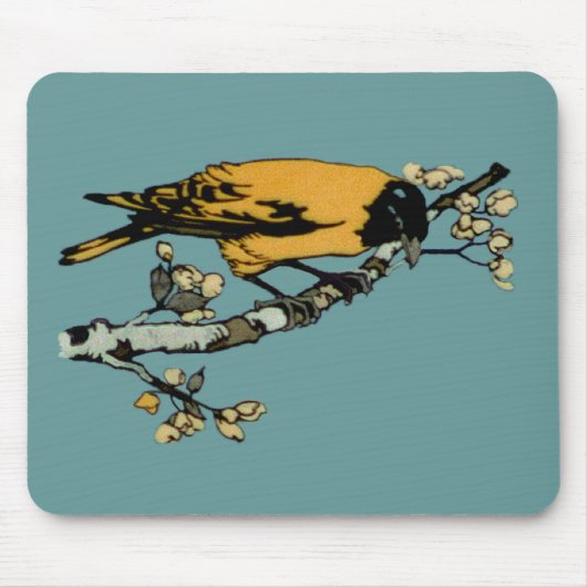 Uitwerking van gele vogelillustratie muismat (Voorkant)