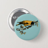 Uitwerking van gele  vogelillustratie ronde button 5,7 cm (Voorkant /achterkant)