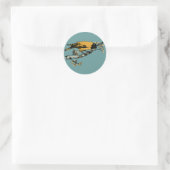 Uitwerking van gele  vogelillustratie ronde sticker (Tas)