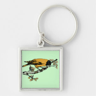 Uitwerking van gele  vogelillustratie sleutelhanger