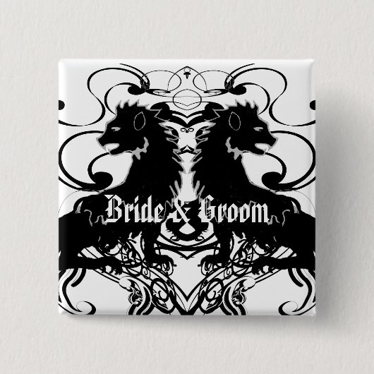Uitwerking van leeuwen met wervelkolommen vierkante button 5,1 cm (Voorkant)
