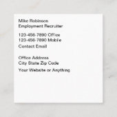 uitzendbureau arbeidsbemiddeling vierkante visitekaartje (Achterkant)