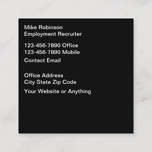 uitzendbureau arbeidsbemiddeling vierkante visitekaartje (Achterkant)