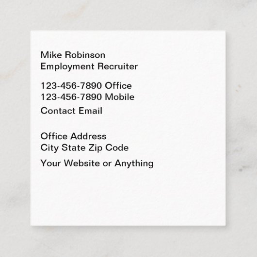 uitzendbureau arbeidsbemiddeling vierkante visitekaartje (Achterkant)