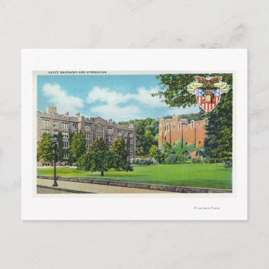 Uitzicht aan de buitenkant van Cadet Barracks en G Briefkaart (Voorkant)