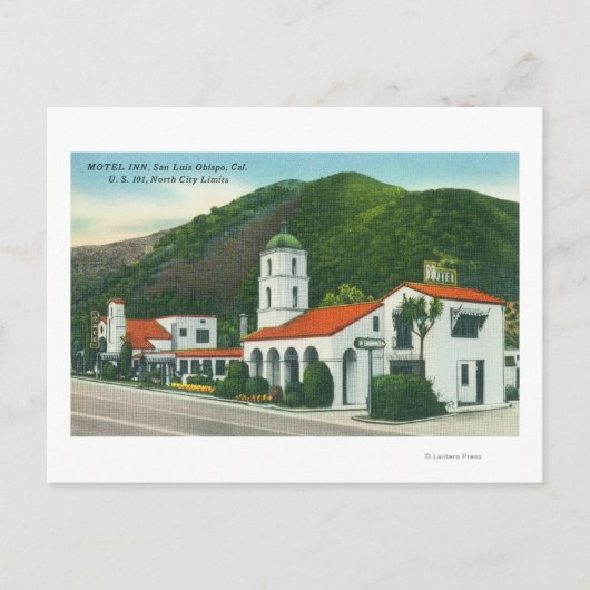 Uitzicht aan de buitenkant van de Motel Inn Briefkaart (Voorkant)