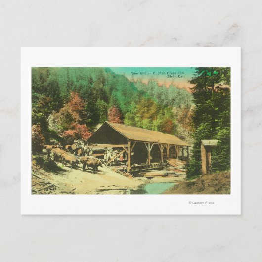 Uitzicht aan de buitenkant van de zagerij op de Bo Briefkaart (Voorkant)