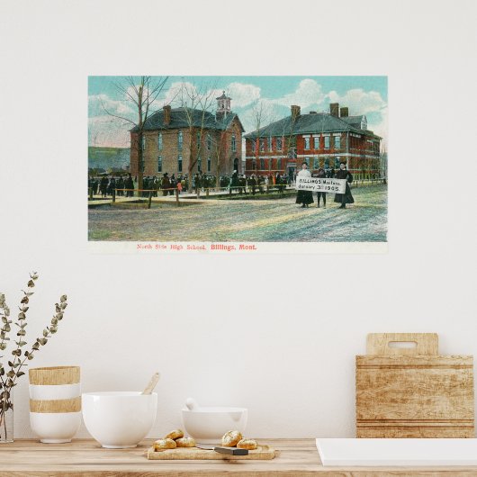 Uitzicht aan de buitenzijde van de middelbare scho poster (Keuken)