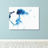 Uitzicht aan de zijkant van de vrouw om lang haar  canvas afdruk (Insitu (Houten vloer))