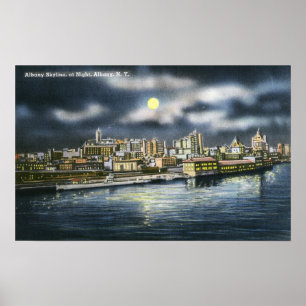 Uitzicht Albany Skyline bij nacht Poster