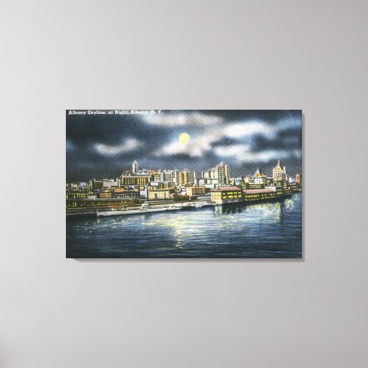 Uitzicht Albany Skyline in Night Canvas Afdruk (Voorkant)