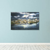 Uitzicht Albany Skyline in Night Canvas Afdruk (Insitu (Houten vloer))