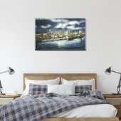 Uitzicht Albany Skyline in Night Canvas Afdruk (Insitu (Slaapkamer))