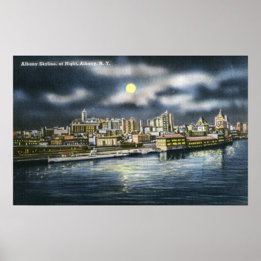 Uitzicht Albany Skyline in Night Poster (Voorkant)