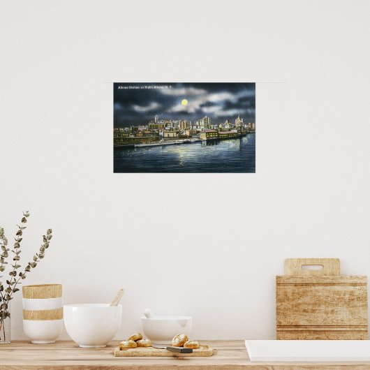 Uitzicht Albany Skyline in Night Poster (Keuken)
