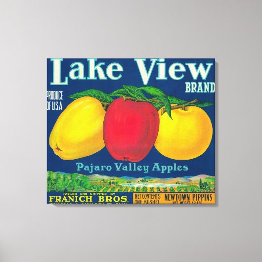 Uitzicht Apple Label meer - Watsonville, CA Canvas Afdruk (Voorkant)