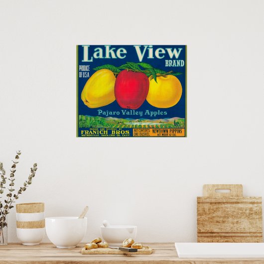 Uitzicht Apple Label meer - Watsonville, CA Poster (Keuken)