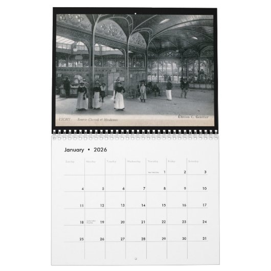  Uitzicht B&W-Briefkaart van Vichy Frankrijk Kalender (Jan 2026)