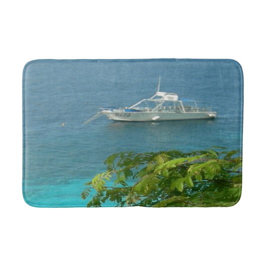 Uitzicht Bonaire Ocean met Boat Bathmat Badmat (Voorkant)