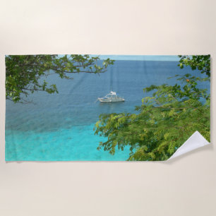 Uitzicht Bonaire Ocean met Boat Beach Towel Strandlaken