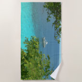 Uitzicht Bonaire Ocean met Boat Beach Towel Strandlaken (Voorkant)