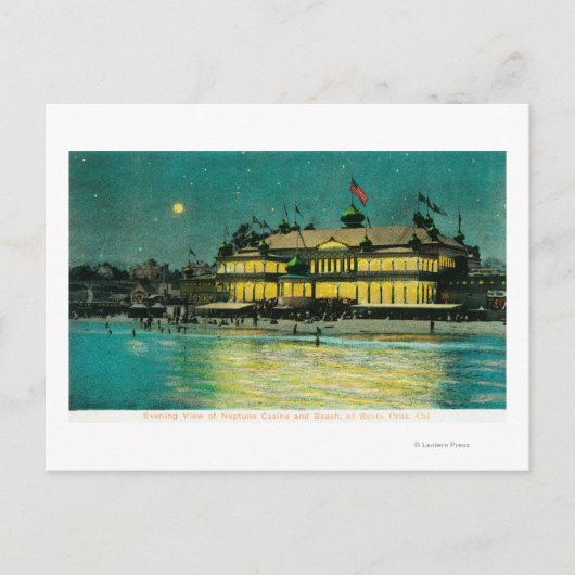 Uitzicht buitennacht van het Neptune casino en Briefkaart (Voorkant)