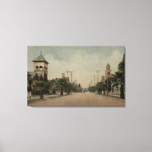 Uitzicht Cajon Street met vier kerken Canvas Afdruk