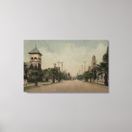 Uitzicht Cajon Street met vier kerken Canvas Afdruk (Voorkant)