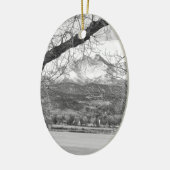 Uitzicht door de bomen om de piekstroom te halen keramisch ornament (Links)