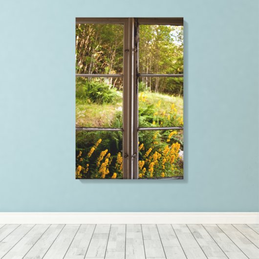 Uitzicht door oud venster canvas afdruk (Insitu (Houten vloer))