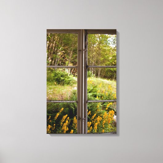 Uitzicht door oud venster canvas afdruk (Voorkant)