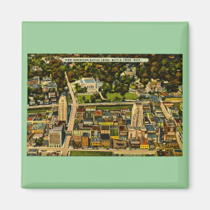 Uitzicht Downtown Battle Creek, Vintage van Michig Magneet